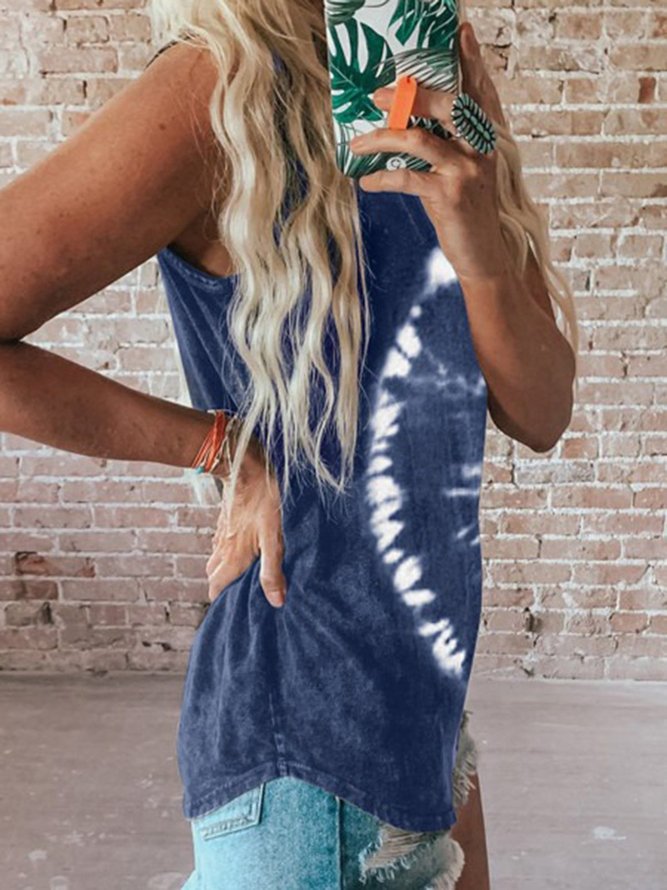 Blue Ombre/Tie-Dye Printed Sleeveless Casual Shift T-shirt