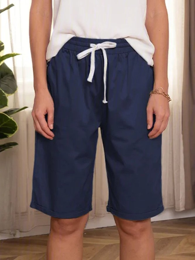 Women's Casual Plus Size Cotton & Linen  Solid Shorts