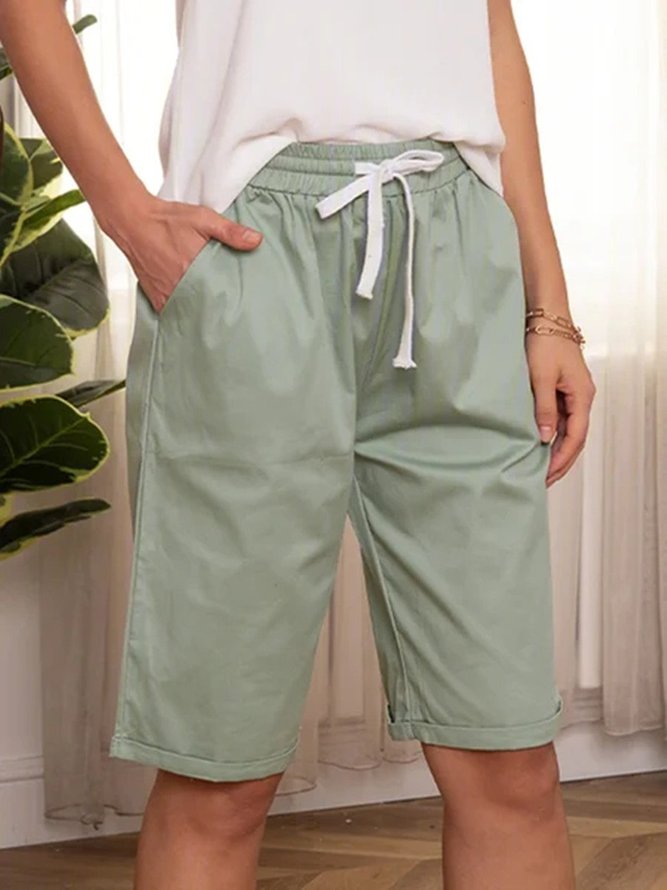 Women's Casual Plus Size Cotton & Linen  Solid Shorts