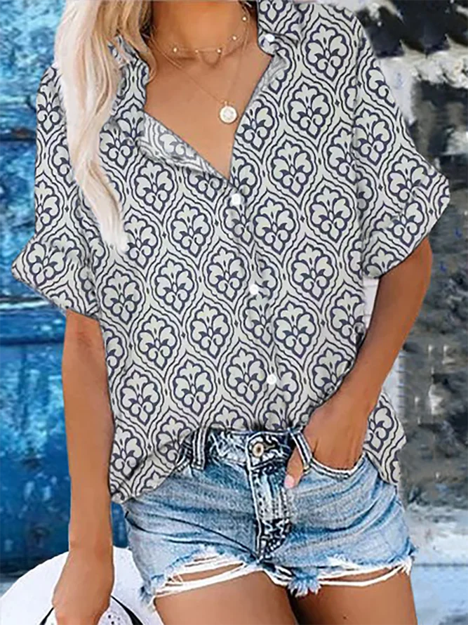 Plus size Hippie Short Sleeve Casual Shirts & Tops | noracora