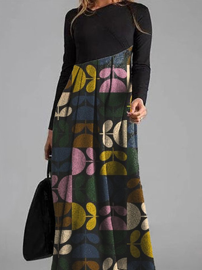 A-Line Vintage V Neck Knitting Dress