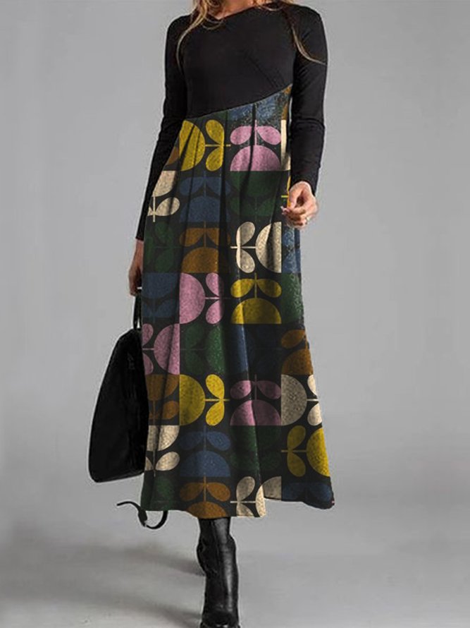 A-Line Vintage V Neck Knitting Dress
