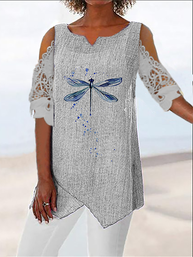 Plus size V Neck Dragonfly Casual Tops