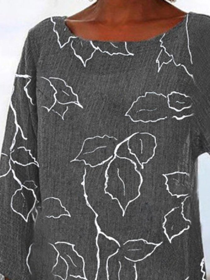 Long Sleeve Casual Abstract Cotton-Blend Tops