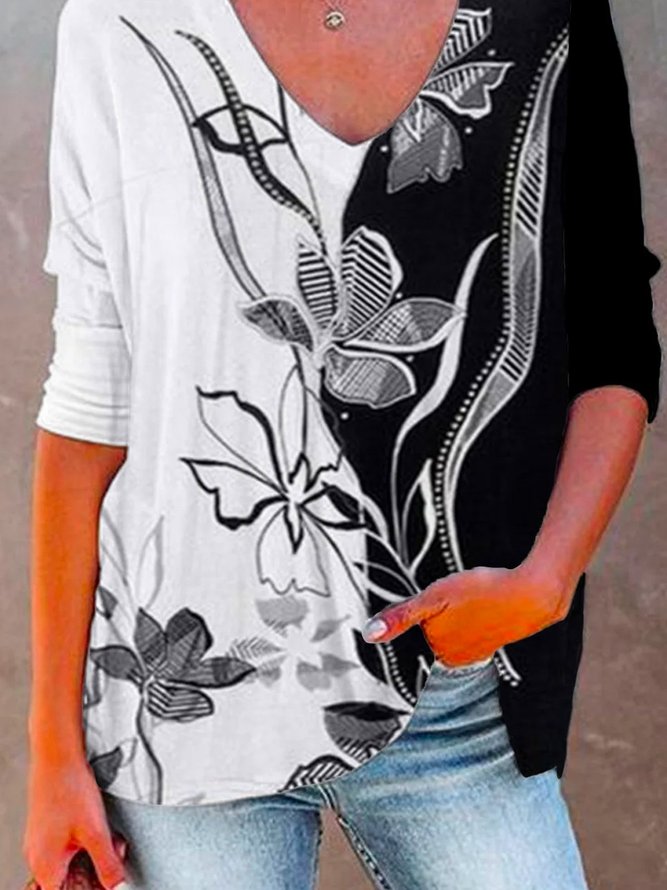 Long Sleeve Floral-Print Casual Shirts & Tops