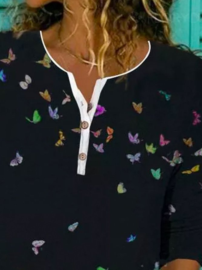 Casual Butterfly Long Sleeve Shirts & Tops