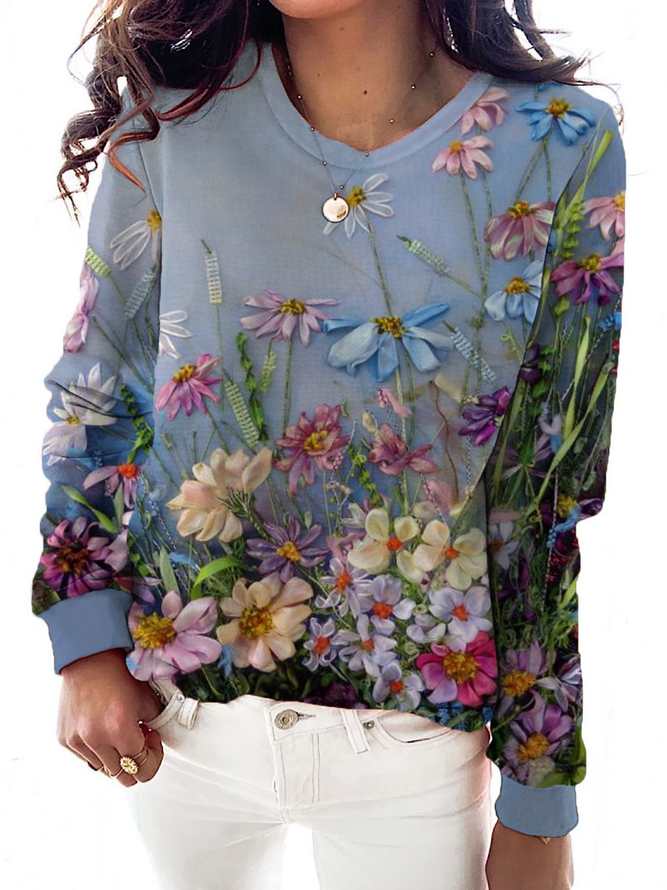 Plus size Floral Long Sleeve T-shirt | noracora