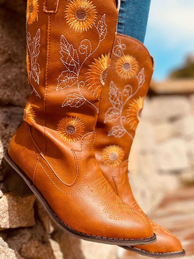 Sunflower Embroidery Western Cowboy Cowboy Boot noracora