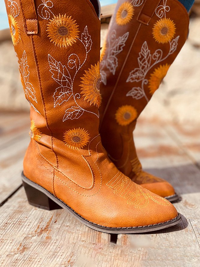 Sunflower Embroidery Western Cowboy Cowboy Boot noracora