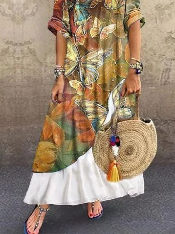 Two fake Weaving Dress in butterfly prints
