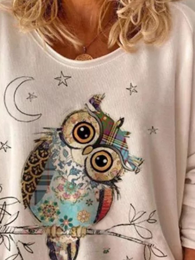 Long Sleeve Casual Round Neck Printed Tops