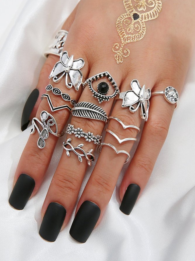Vintage Alloy Butterfly Flower 14-piece Ring
