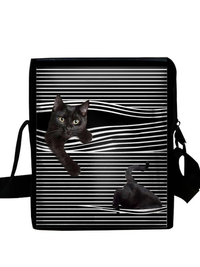 3D Striped Black Cat Print Crossbody Bag