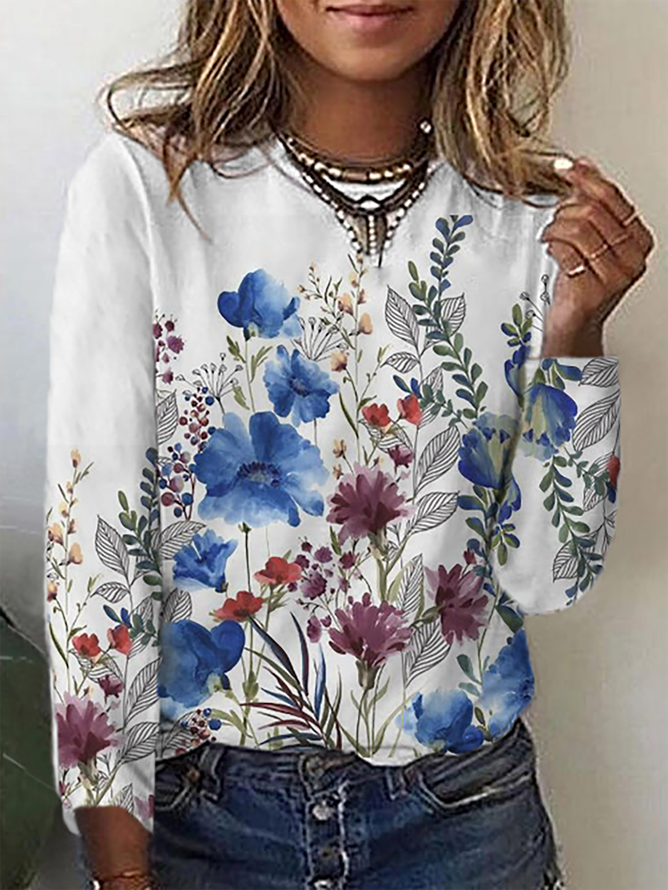 Plus size Long Sleeve Floral Tshirt noracora