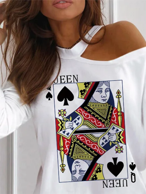 Long Sleeve Printed Casual One Shoulder Shirts & Tops