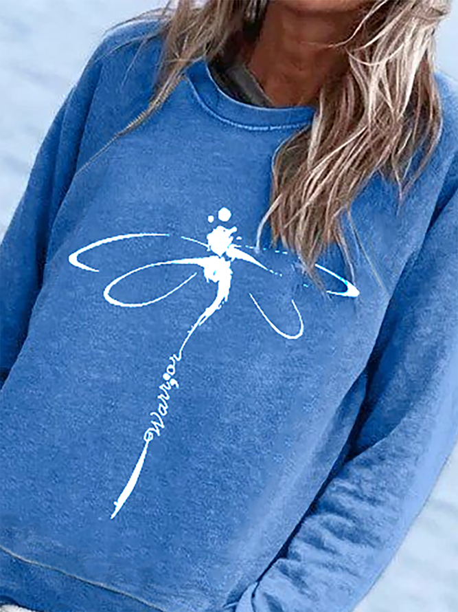 Plus size Long Sleeve Dragonfly Printed Sweatshirts