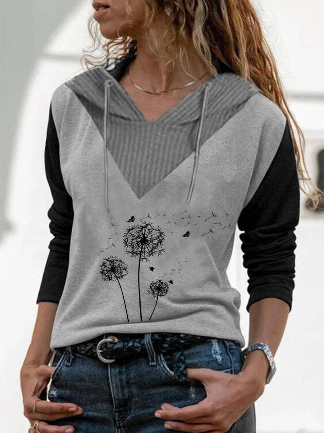 Vintage Long Sleeve Dandelion Printed Hoodie Plus Size Casual