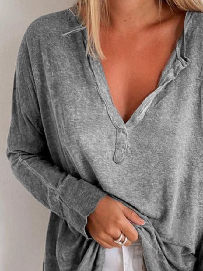 Casual Solid Long Sleeve T-shirt