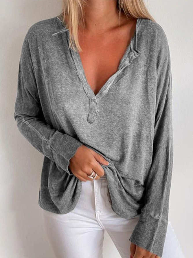 Casual Solid Long Sleeve Shirts & Tops