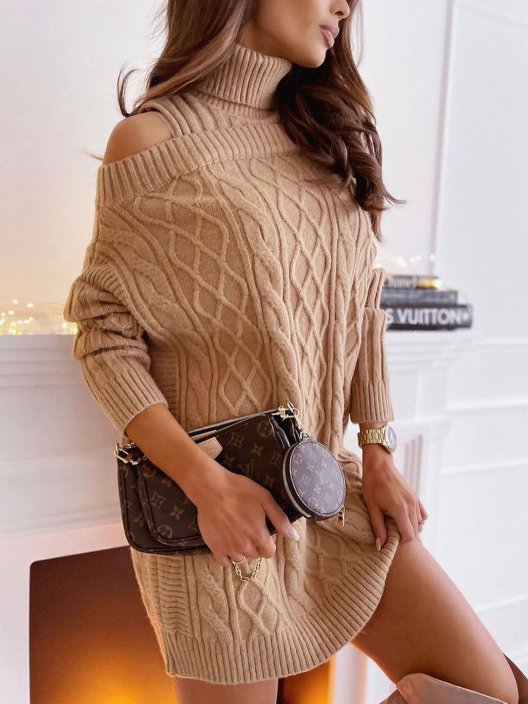 Long Sleeve Cotton Shift Vintage Sweater Dress