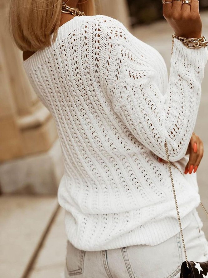 Cotton-Blend Plain Loose Casual Sweater