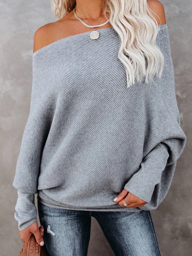 Plain Round Neck Acrylic Sweater | noracora