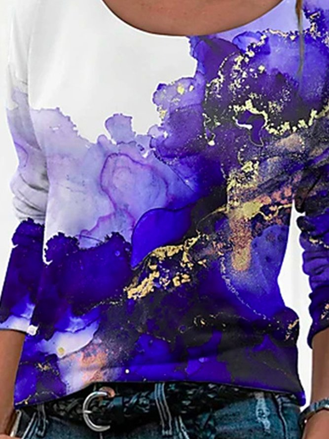 Floral-Print Crew Neck Cotton-Blend Long Sleeve T-shirt
