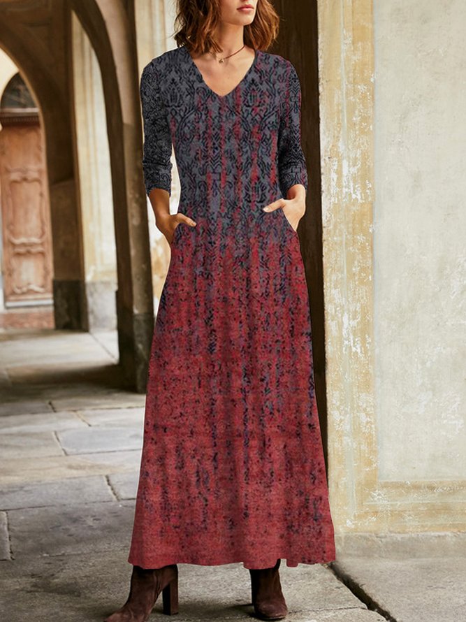 V Neck Cotton Maxi Dress noracora