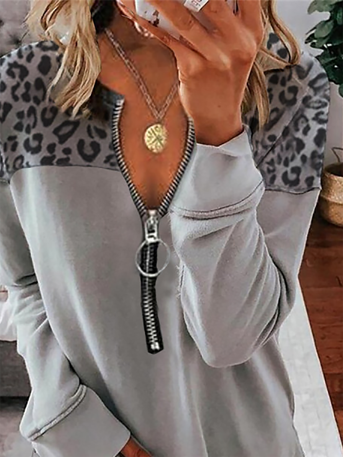 Leopard Printed Casual Tunic Sweatshirt