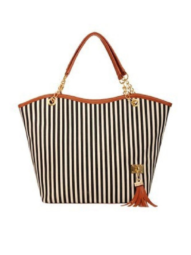 Casual Striped Fringed Canvas Tote Bag noracora