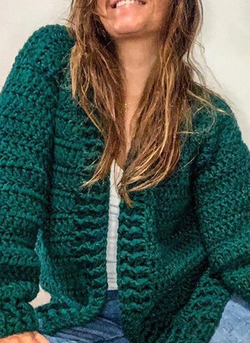Plain Casual Winter Green  Knit Outerwear