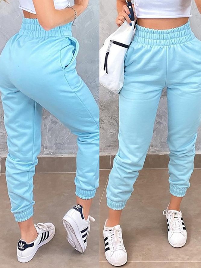Blue Pocket Design Casual Sports Pants