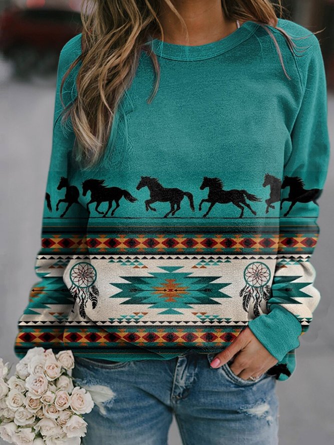 Green West Styles/Cows Geometric Printed Casual Vintage Sweatshirts