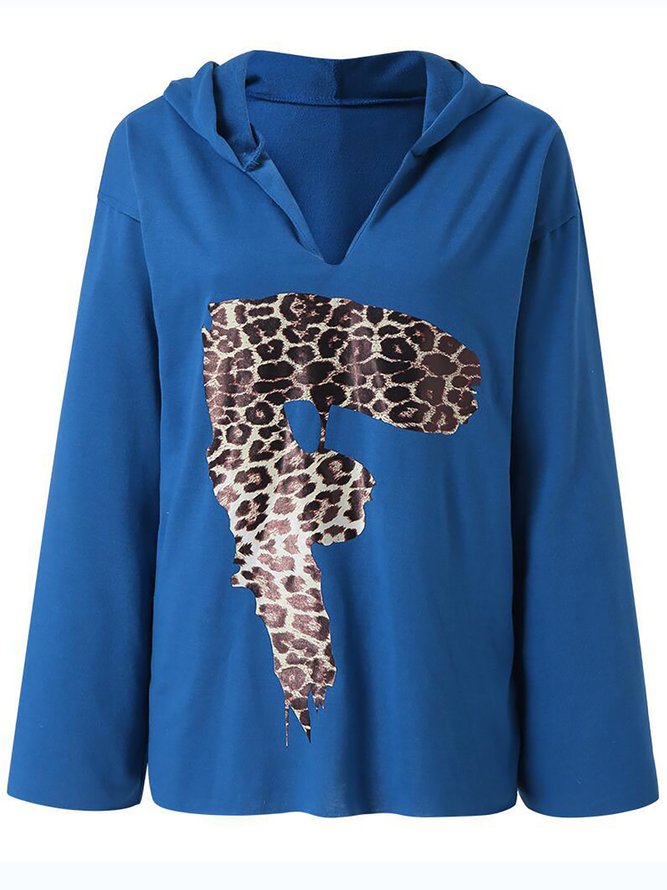 Leopard Printed Long Sleeves Hooded Sweatshirt