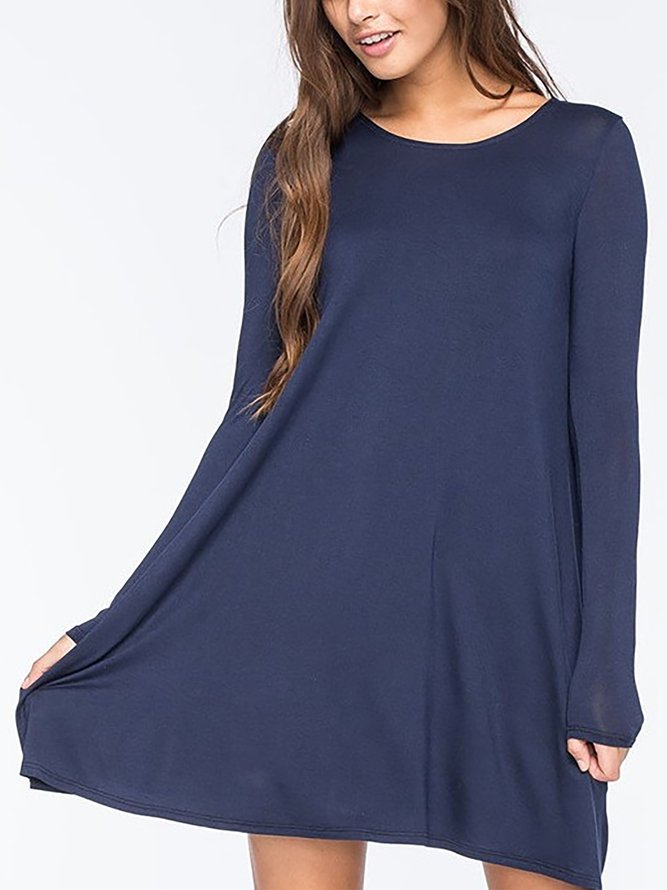 Solid Long Sleeves Basic Dres...