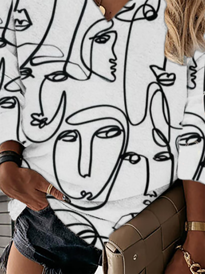 Plus size Abstract Printed V Neck Sweatshirts