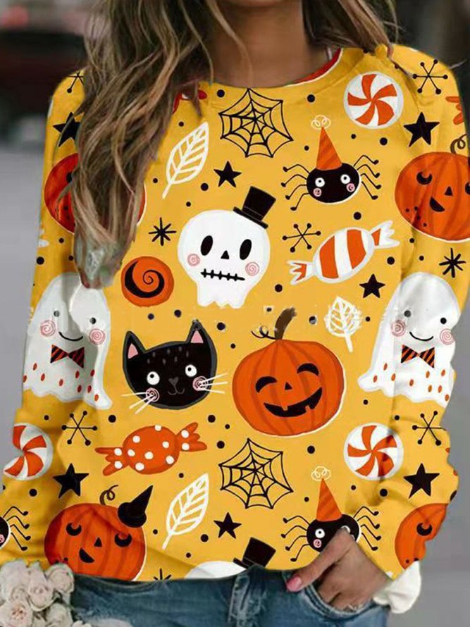 Halloween Cotton Vintage Abstract Crew Neck Hoodies & Sweatshirt