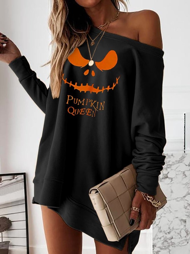 Casual Long Sleeve Plus Size Printed Dress
