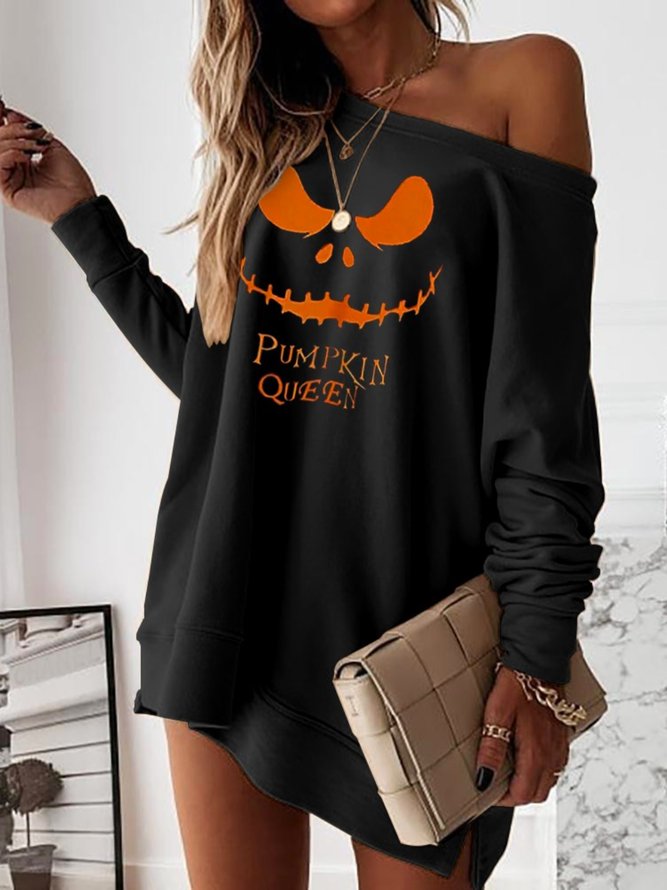 Casual Long Sleeve Plus Size Printed Dress
