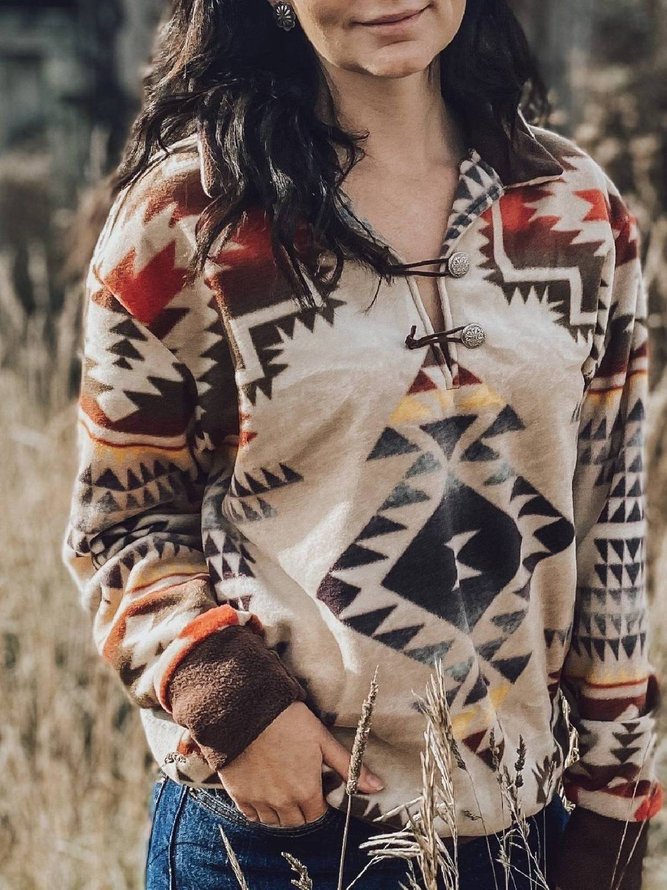 Lapel Regular Fit Tribal Sweatshirts