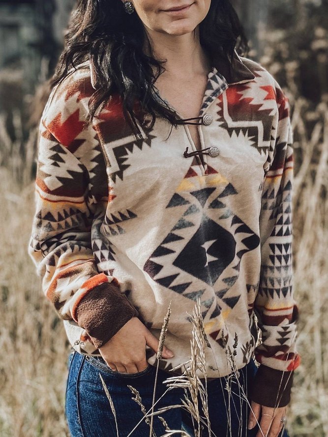 Lapel Regular Fit Tribal Sweatshirts