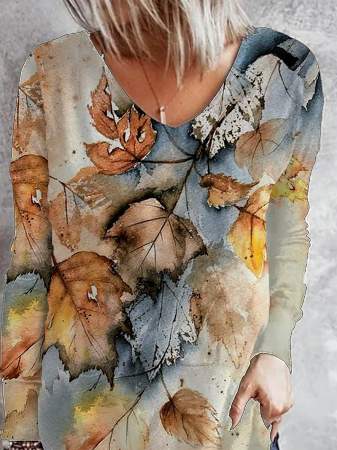 Plus size Fall Leaves Casual T-shirt