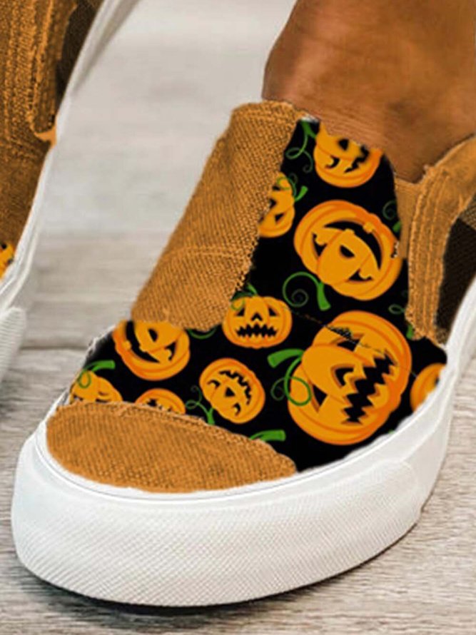 Halloween Pumpkin Grimace Stitching Flat Shoes