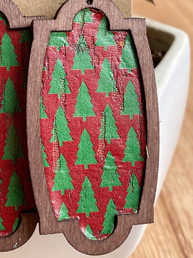 Christmas Tree Wood Stitching Earrings