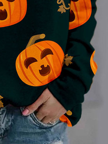 Halloween Casual Crew Neck Polyester Cotton Loose Hoodies & Sweatshirt