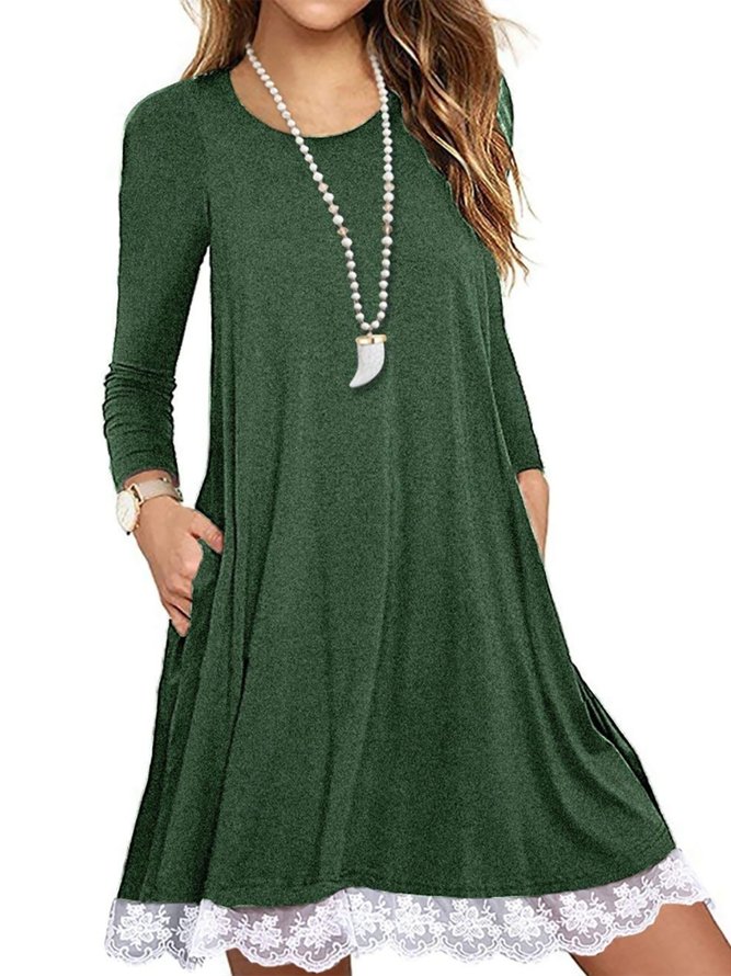 Casual Loosen Solid Lace Long Sleeves Dresses