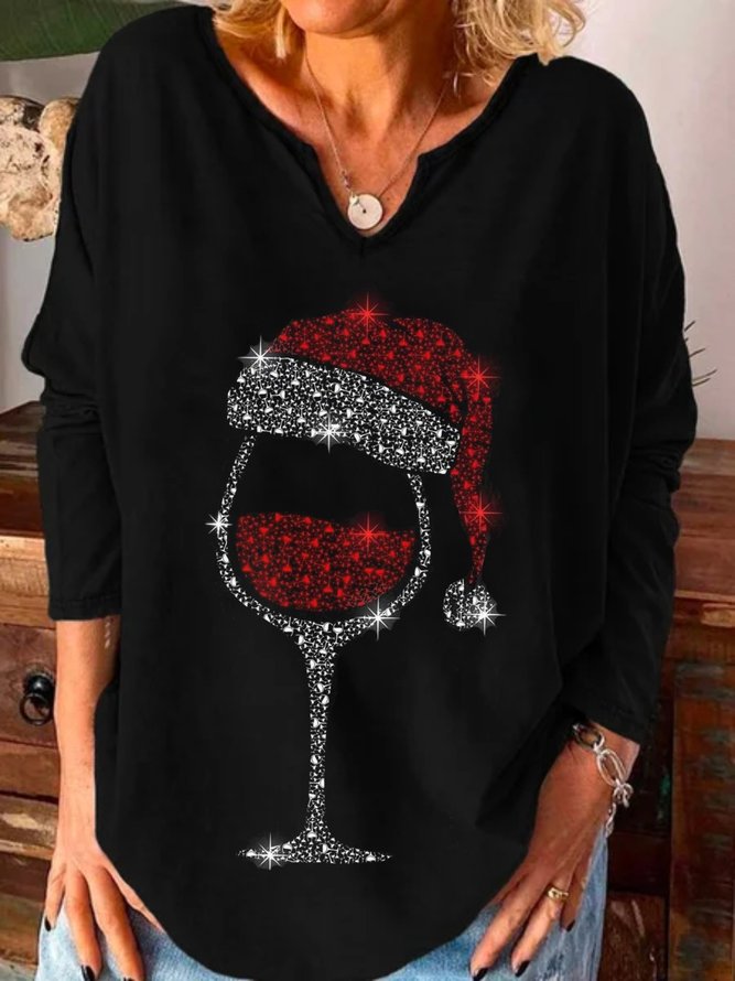 Casual Long Sleeve U Neck Plus Size Printed Tops T-shirts