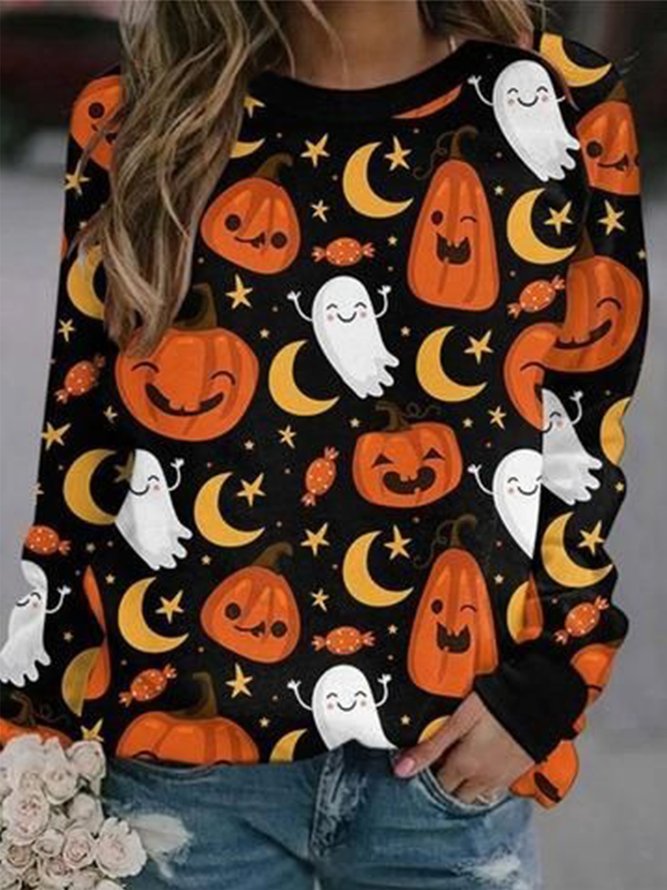 Halloween Casual Printed Loosen Crew Neck Sweatshirt