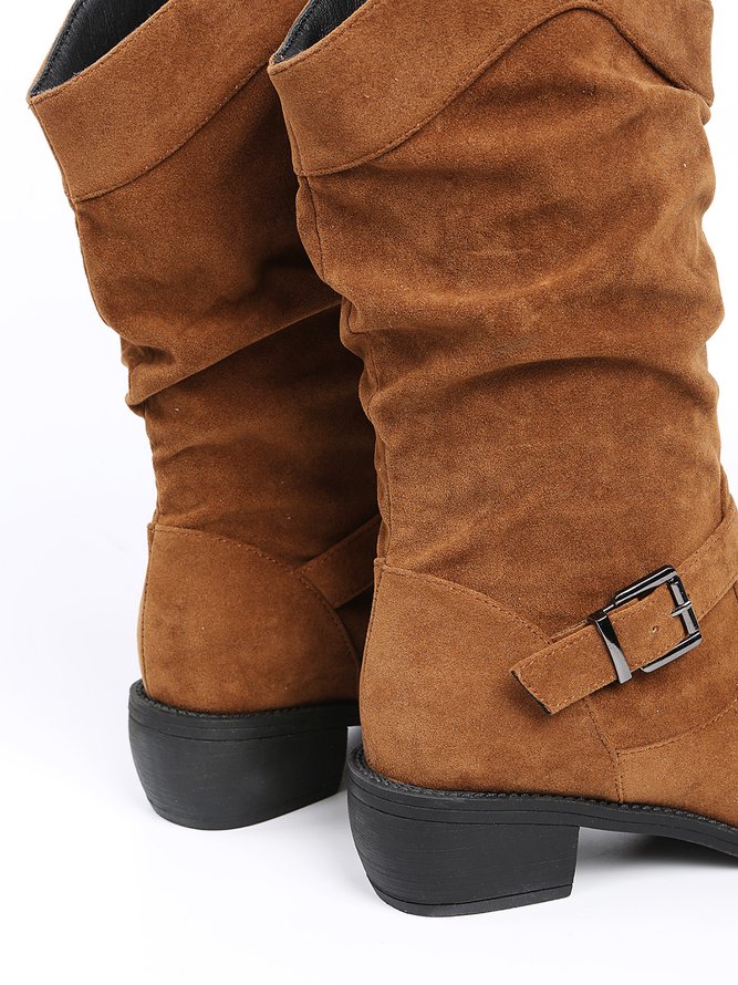 Casual Simple Metal Buckle Cowboy Boots