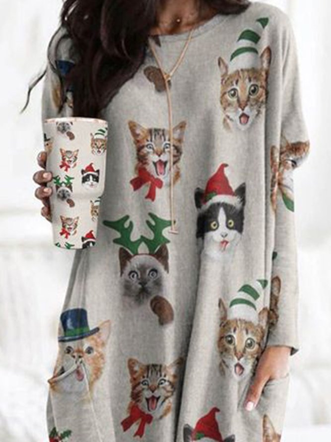 Crew Neck Casual Christmas Snowman Shirts & Tops